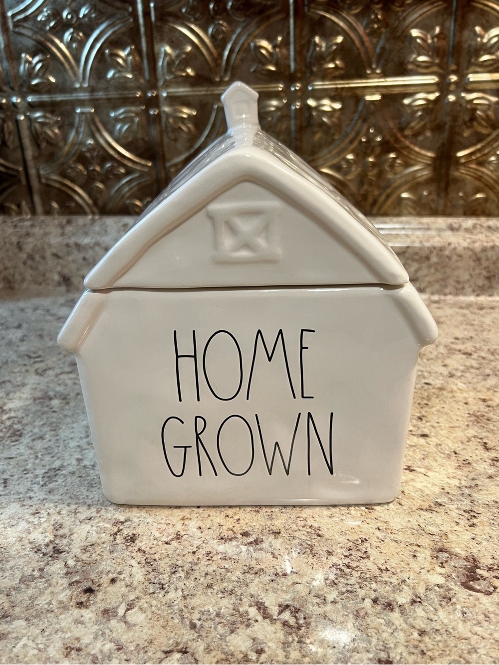 RAE DUNN Ceramic Barn Canister HOME GROWN